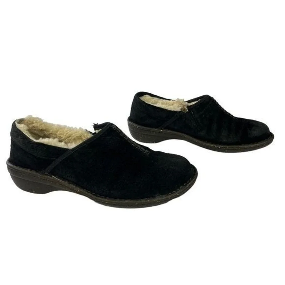 UGG Bettey Black Suede Shearling Clog Slippers Womens 7 Cozy Winter Shoes Warmly